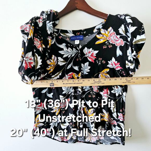 Simply Styled by Sears Size L Black Multi-Colored Long-Sleeved Leaf Floral Desig - Picture 5 of 16